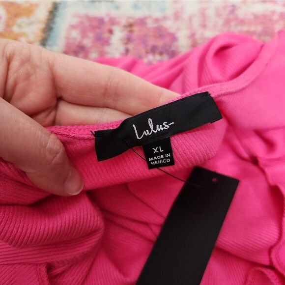 LULU'S Pink Ribbed Asymmetrical Cowl Neck Bodysuit XL NWT - Picture 7 of 11